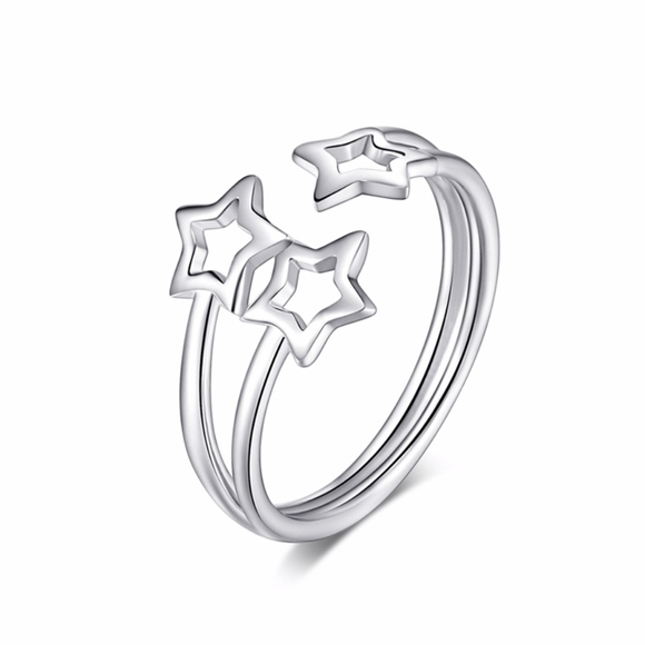 Hollow Triple Star Open Sterling Silver Ring - Picture 4 of 8
